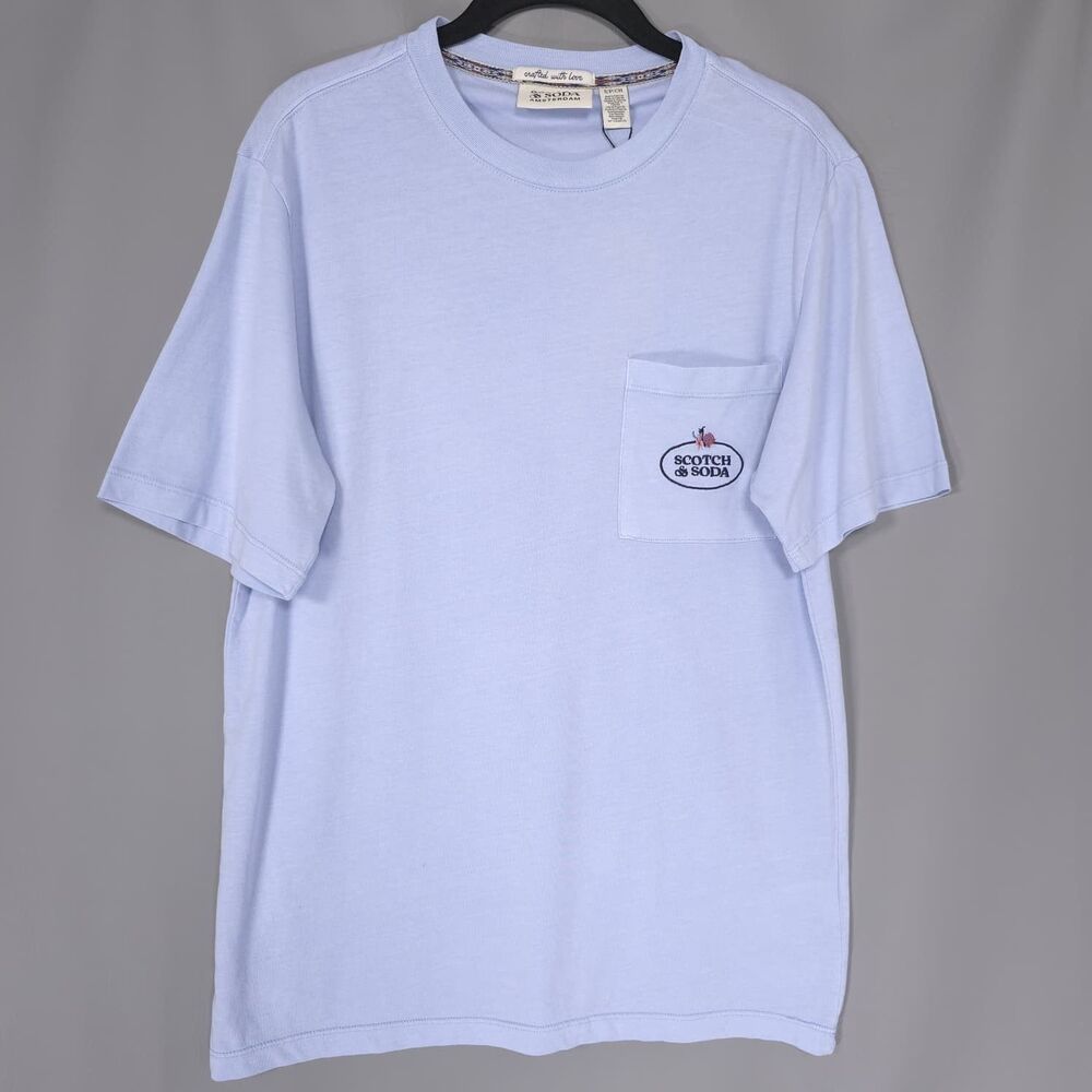 SCOTCH & SODA AMSTERDAM Mens New T-Shirt SMALL Crew Neck Light Blue Cotton